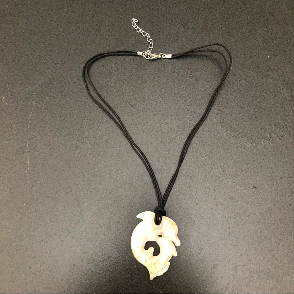 Intertwined Dolphin Pendant Necklace with Black Chord Cream - Picture 4 of 6